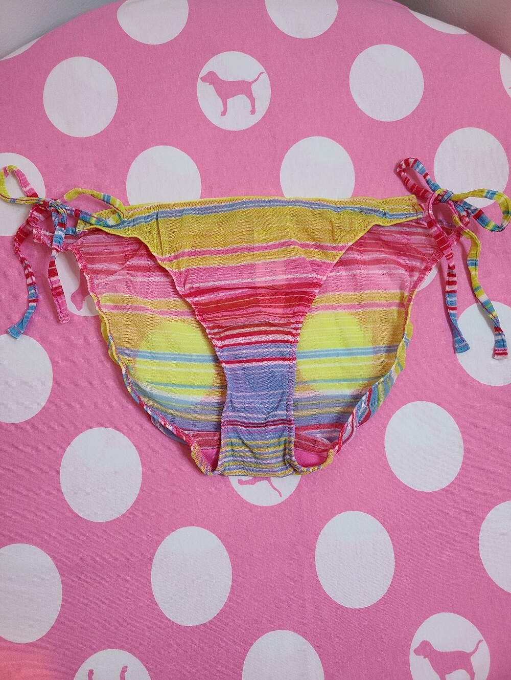 NWT Rare VTG VS PINK Sheer Mesh Side Tie String Bikini Panty Size M/L